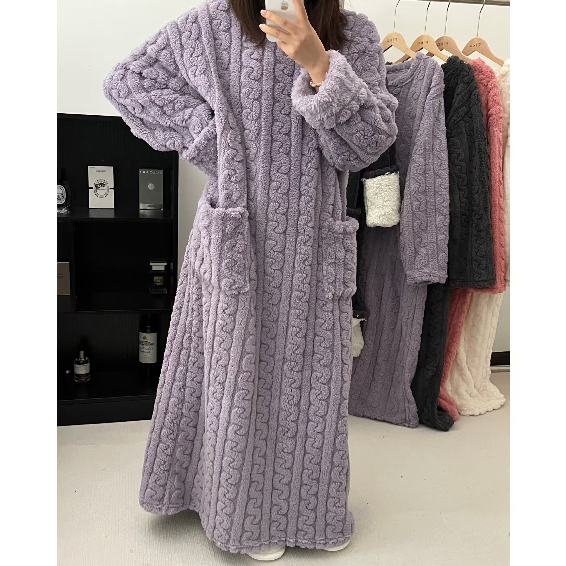 Women's Fleece-Lined Coral Velvet Nightgown for Winter