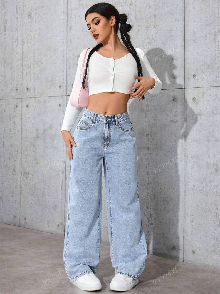 Women's High Waist Straight Leg Jeans