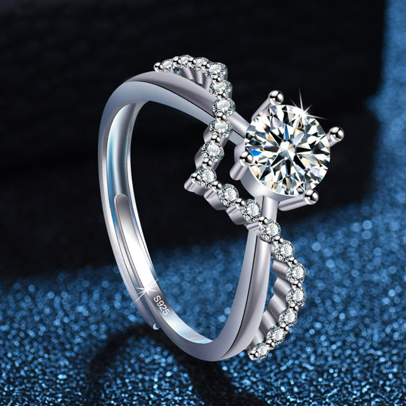 Classic Six-Claw Moissanite Diamond Ring
                           White Gold Finish  Diamond Accent Ring  Elegant Jewelry  Women?s Ring  Men?s Ring  U Shaped Ring  Electroplated Ring  Luxury Jewelry  Timeless Design  Sparkling Ring