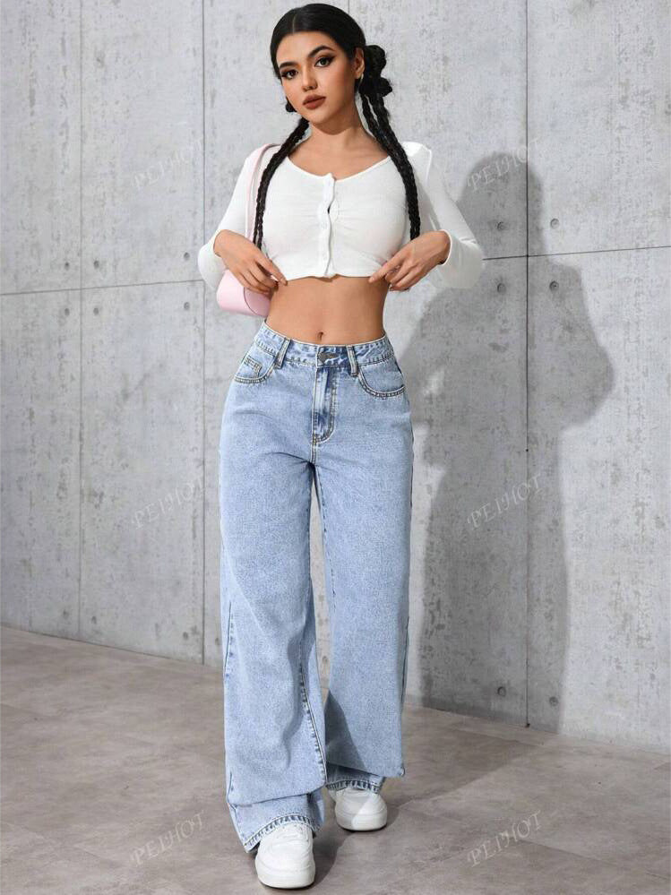 Women's High Waist Straight Leg Jeans